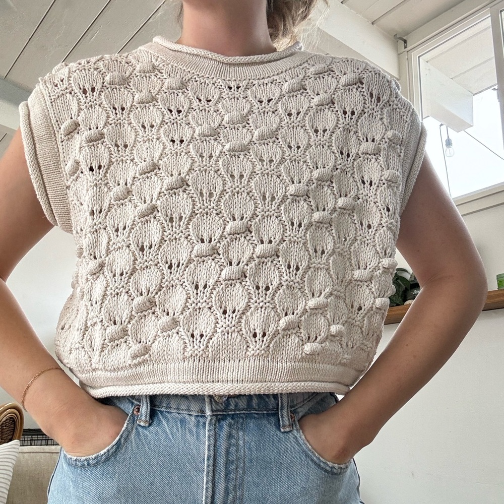 Zara Cream Cropped Ribbed Muscle Tee